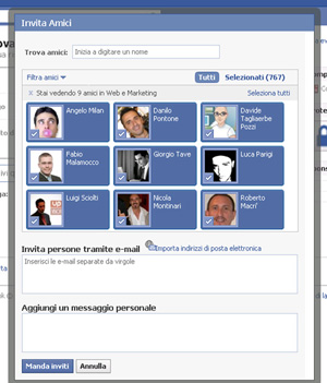 Selezione degli amici su Facebook